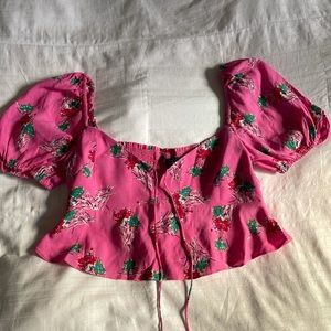 Pink Floral Wide Neck Crop Top